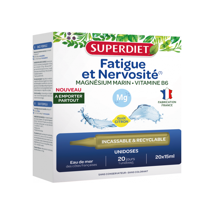 Fatigue et nervosit&eacute; Superdiet - bo&icirc;te de 20 unidoses de 15ml