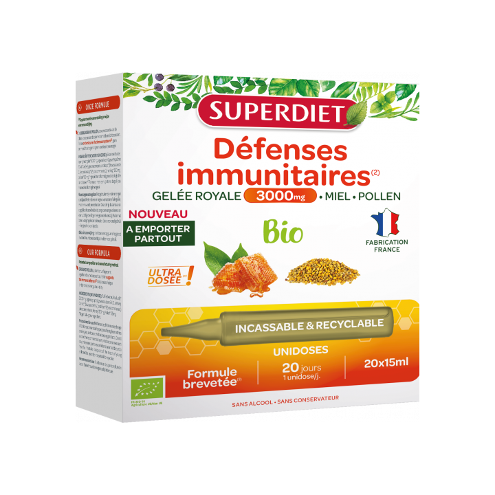 D&eacute;fenses immunitaires bio Superdiet - bo&icirc;te de 20 unidoses de 15ml