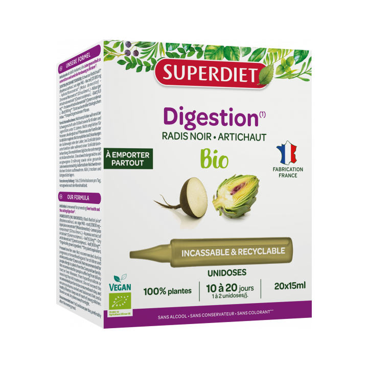 Digestion radis noir artichaut bio Superdiet - bo&icirc;te de 20 unidoses de 15ml