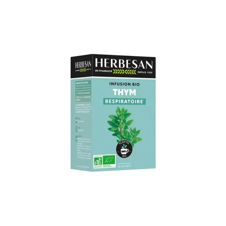 Infusion thym respiration bio Herbesan - boite de 20 sachets
