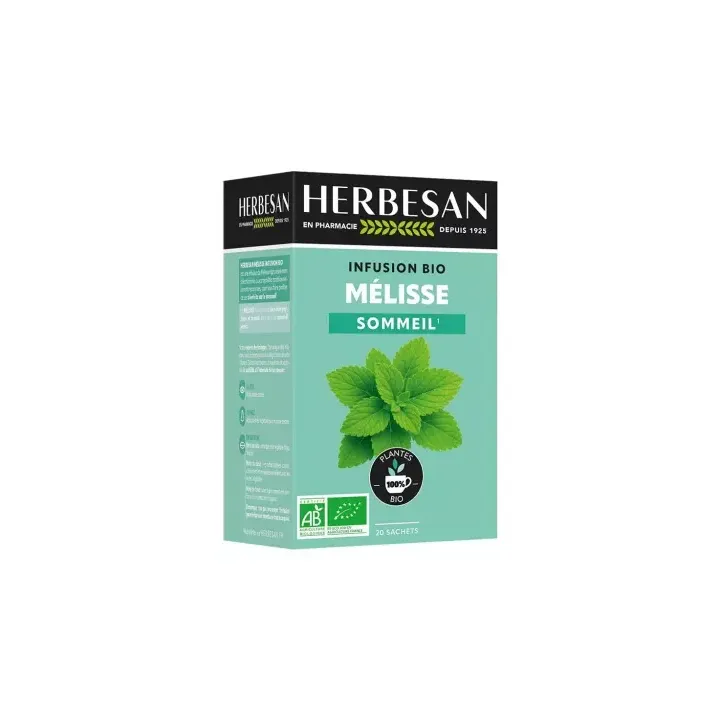 Infusion sommeil m&eacute;lisse bio Herbesan - boite de 20 sachets