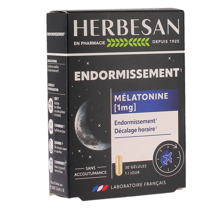 Noctaphyt M&eacute;latonine 1mg Herbesan - bo&icirc;te de 30 g&eacute;lules