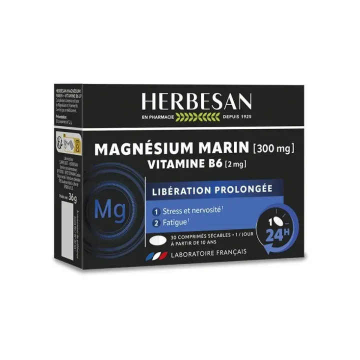 Magn&eacute;sium et vitamine B6 LP Herbesan - bo&icirc;te de 30 comprim&eacute;s