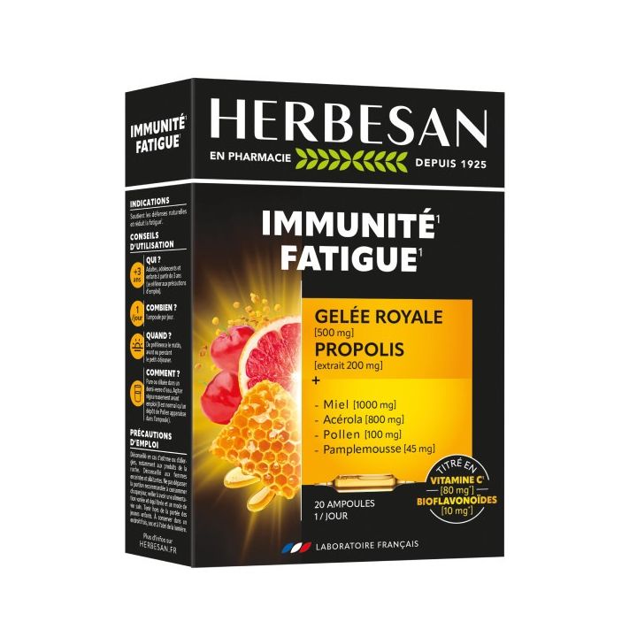 Immunit&eacute; Fatigue Herbesan - boite de 20 ampoules