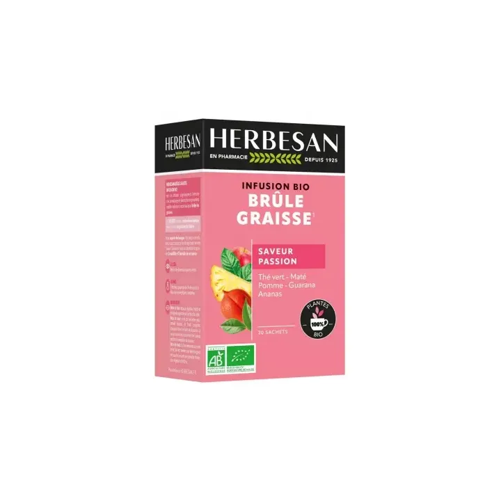 Infusion Br&ucirc;le graisses bio saveur passion Herbesan - boite de 20 sachets