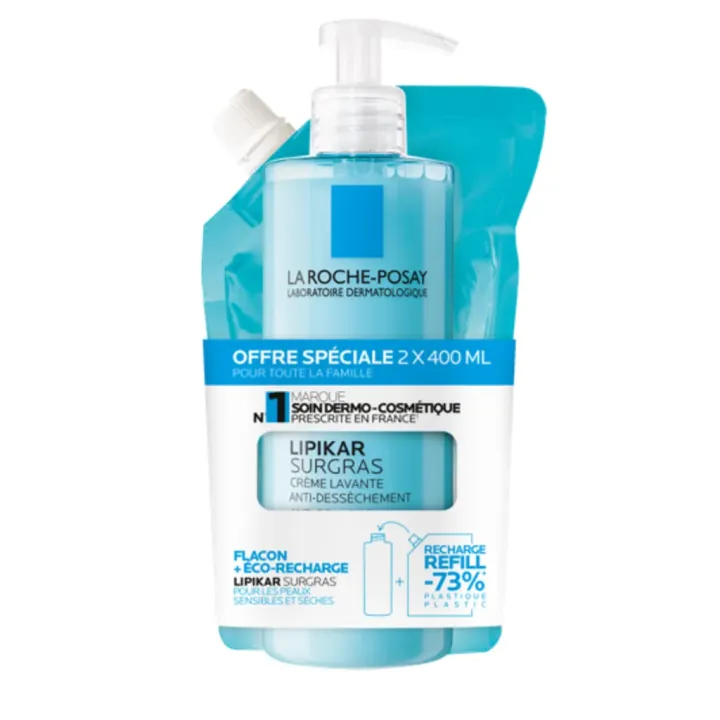 Lipikar surgras cr&egrave;me lavante anti-dess&egrave;chement La Roche Posay - offre sp&eacute;ciale 2x400ml