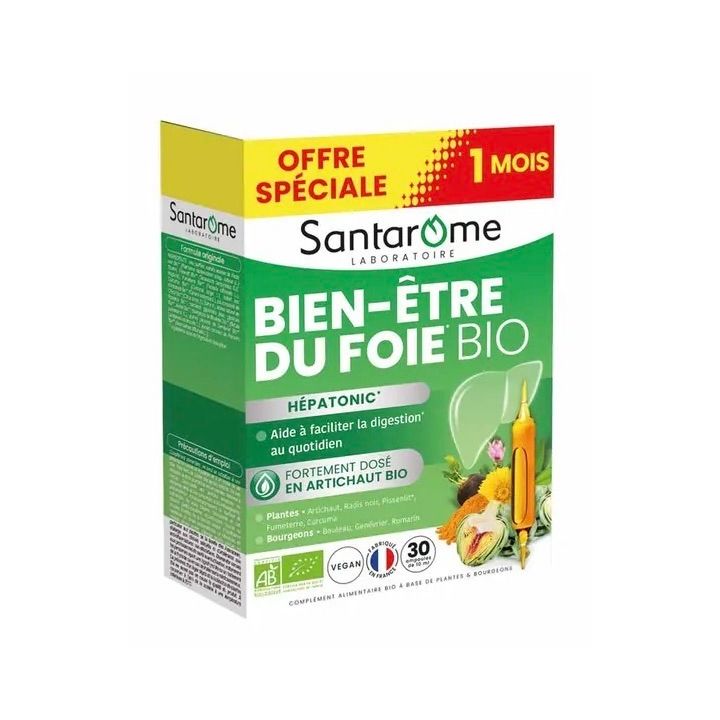 H&eacute;patonic bien-&ecirc;tre du foie bio Santarome - boite de 30 ampoules de 10ml offre sp&eacute;ciale