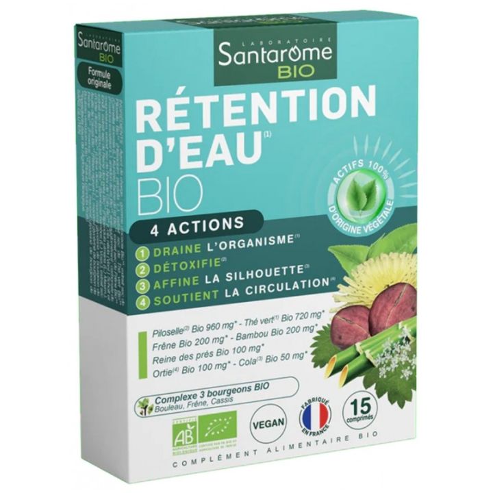 R&eacute;tention d'eau bio Santarome - bo&icirc;te de 15 comprim&eacute;s