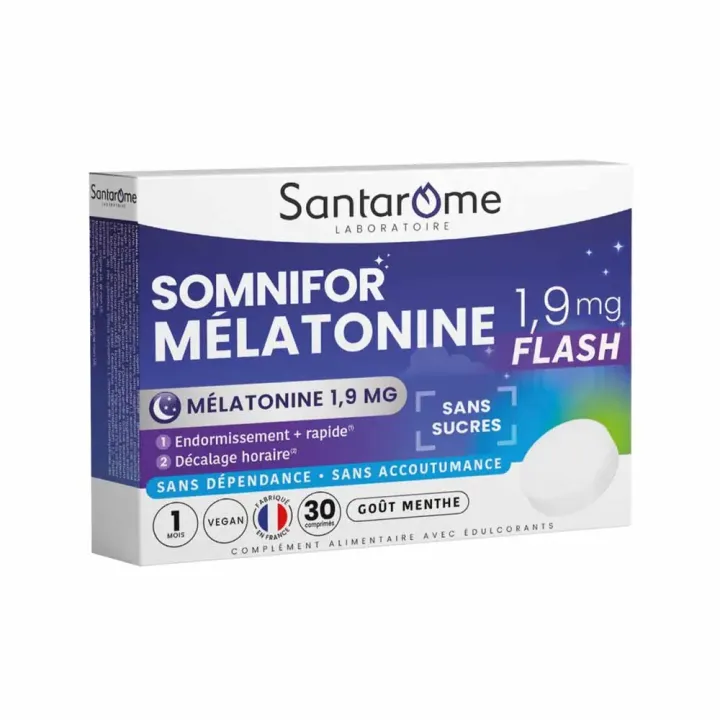 Somnifor M&eacute;latonine flash 1,9mg Santar&ocirc;me - bo&icirc;te de 30 comprim&eacute;s