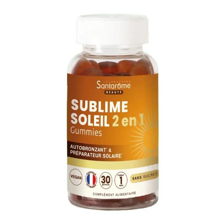 Sublime soleil 2en1 autobronzant et pr&eacute;parateur solaire Santarome - pot de 30 gummies 
