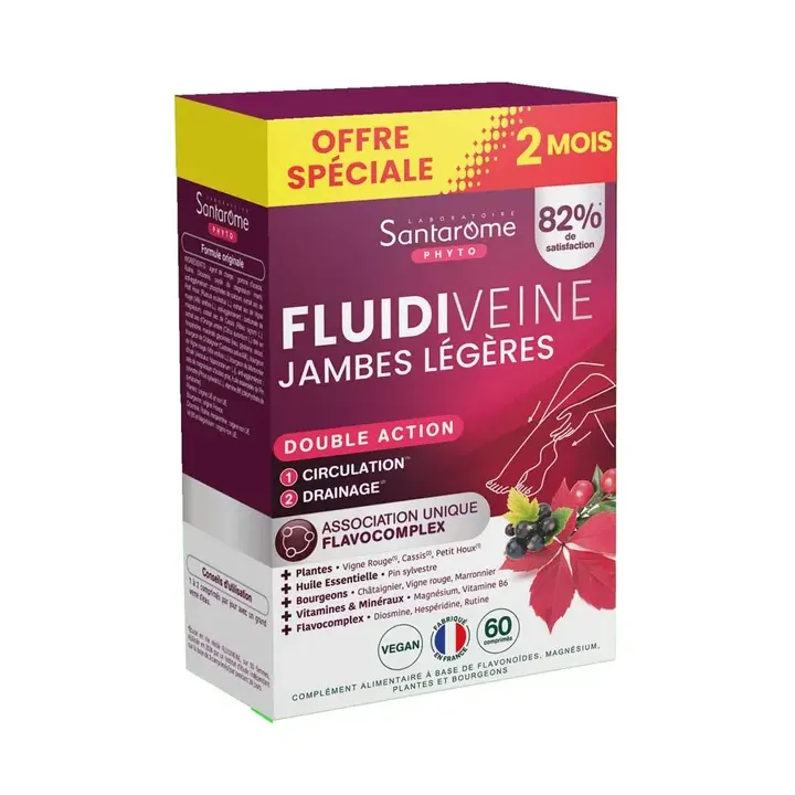Fluidiveine jambes l&eacute;g&egrave;res Santarome - offre sp&eacute;ciale 2 mois 60 comprim&eacute;s 
