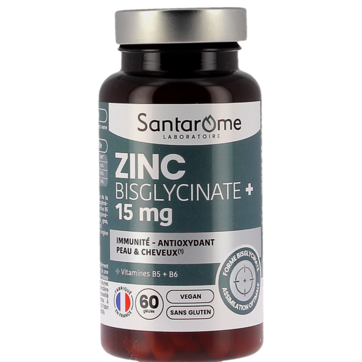 Zinc Bisglycinate+ 15mg Santarome - pot de 60 g&eacute;lules
