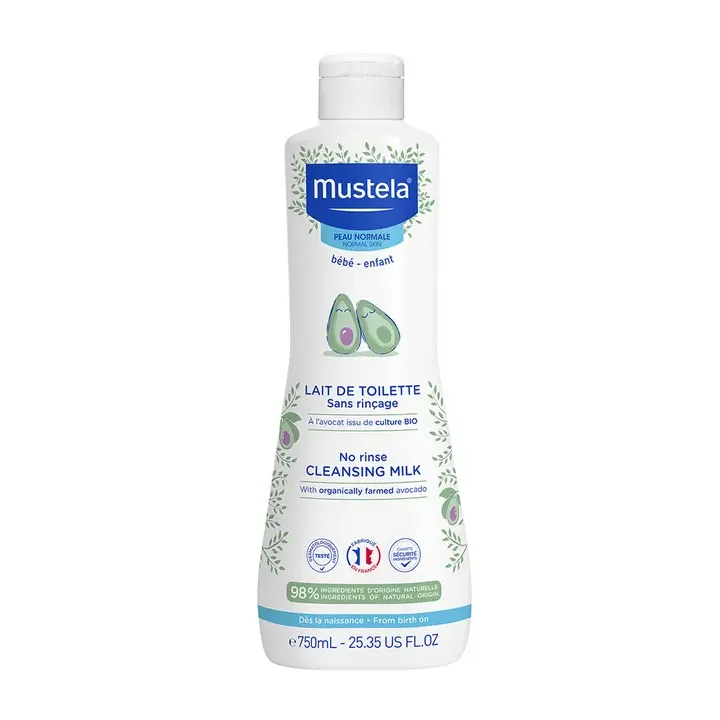 Lait de toilette sans rin&ccedil;age peau normale b&eacute;b&eacute; et enfant Mustela - flacon de 750ml