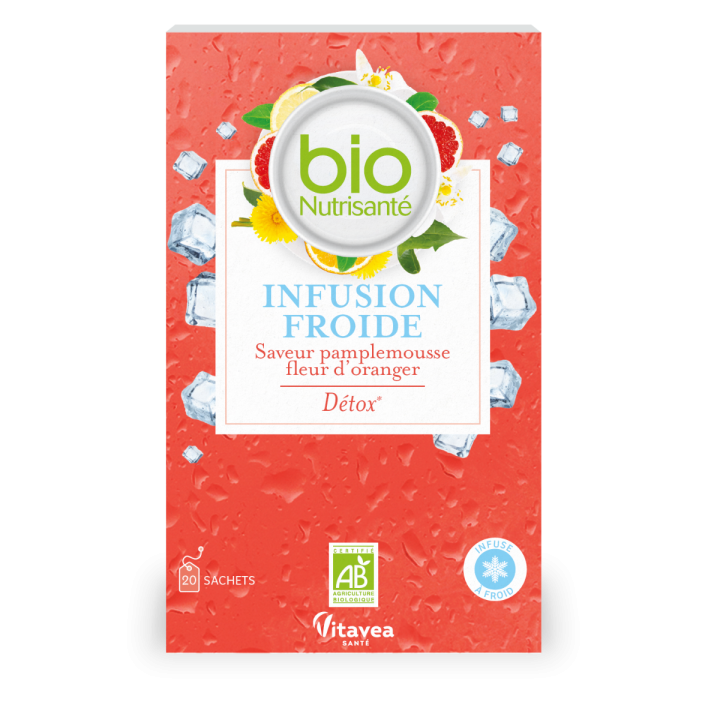 Infusion froide d&eacute;tox saveur pamplemousse-fleur d'oranger bio Vitavea -  boite de 20 sachets
