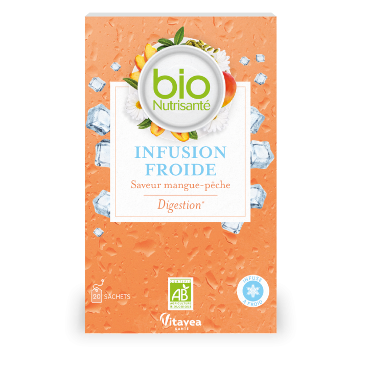 Infusion froide digestion saveur mangue-p&ecirc;che bio Vitavea -  boite de 20 sachets