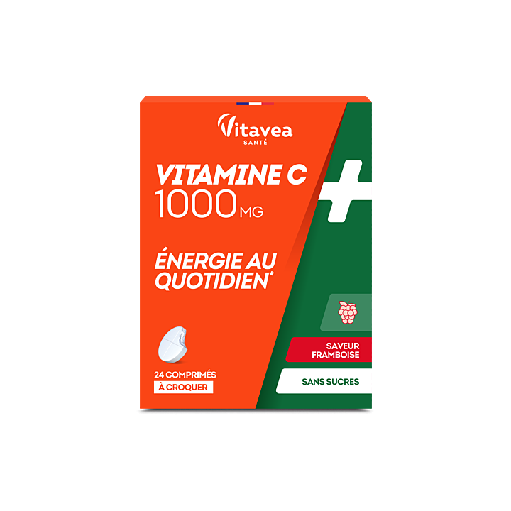 Vitamine C 1000mg saveur framboise sans sucres Vitavea - bo&icirc;te de 24 comprim&eacute;s &agrave; croquer