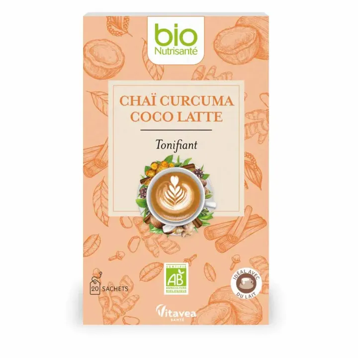 Th&eacute; noir cha&iuml; curcuma coco latte bio Nutrisant&eacute; - boite de 20 sachets
