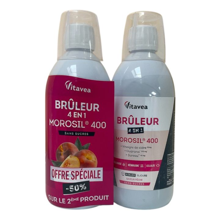 Br&ucirc;leur 4en1 Morosil 400 saveur p&ecirc;che Vitavea - lot de 2 flacons de 500ml offre sp&eacute;ciale