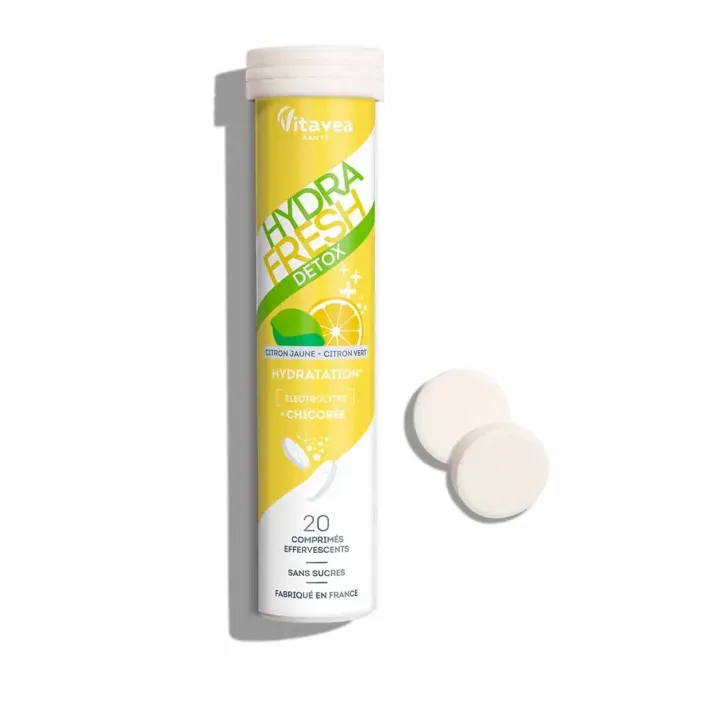 HydraFresh d&eacute;tox hydratation go&ucirc;t citron jaune/vert Vitavea - 20 comprim&eacute;s effervescents 