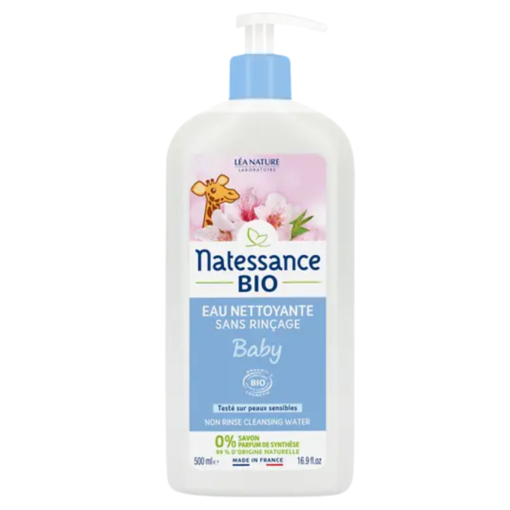 Eau nettoyante sans rin&ccedil;age baby bio Natessance - flacon pompe de 500ml