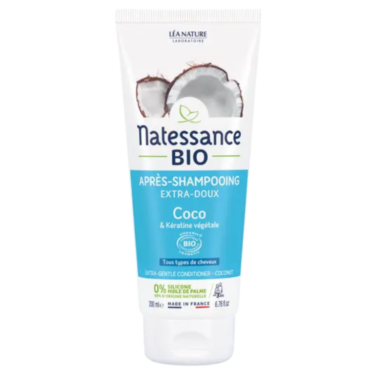 Apr&egrave;s-shampooing extra-doux coco bio Natessance - tube de 200ml
