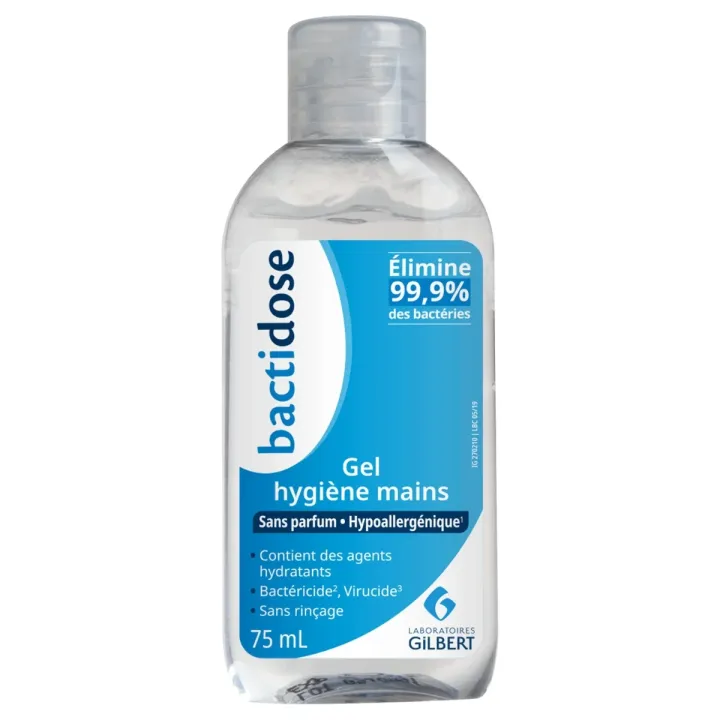 Gel hydroalcoolique hygi&egrave;ne mains Bactidose - flacon de 75ml