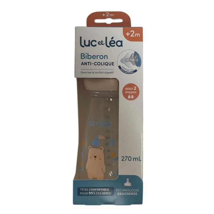 Biberon anti-colique Ergosense Savane 2 mois+ d&eacute;bit 2 Luc et L&eacute;a - un biberon de 270 ml