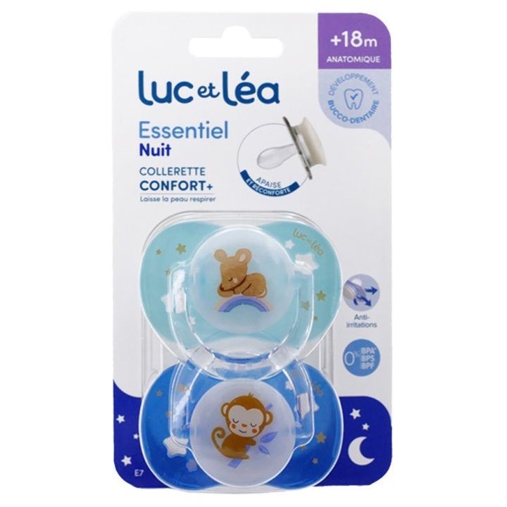 Essentiel sucette nuit +18 mois Luc et L&eacute;a - lot de 2 sucettes