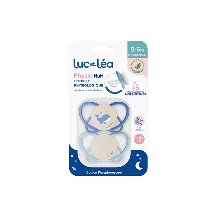 Physio t&eacute;terelle physiologique 0/6 mois Luc et L&eacute;a - lot de 2 sucettes