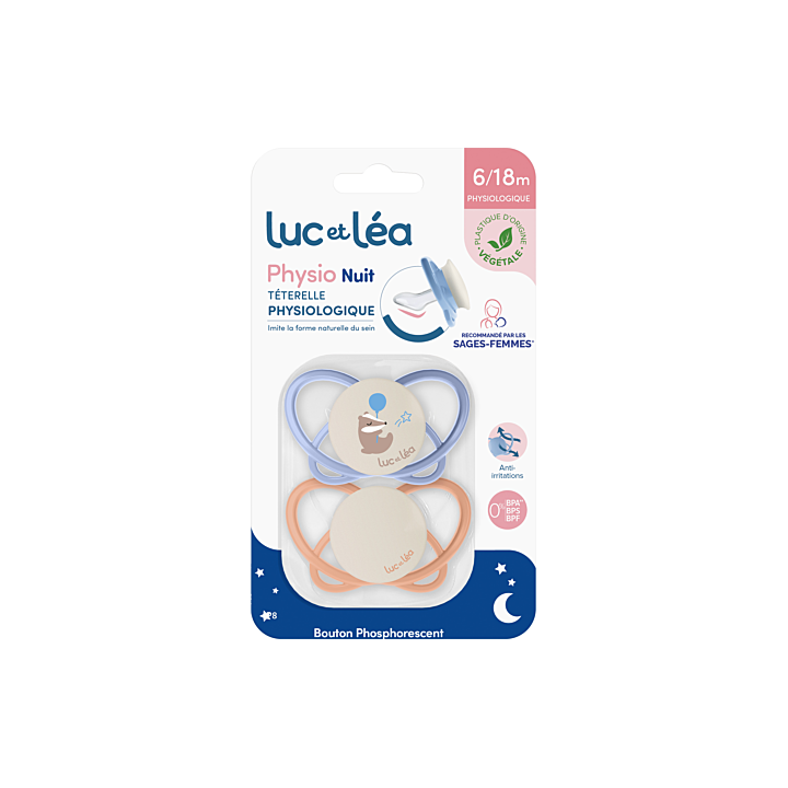 Physio t&eacute;terelle physiologique 6/18 mois Luc et L&eacute;a - lot de 2 sucettes