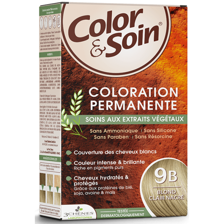 Color & soin coloration permanente blond clair nacr&eacute; 9B Les 3 ch&ecirc;nes - 1 kit