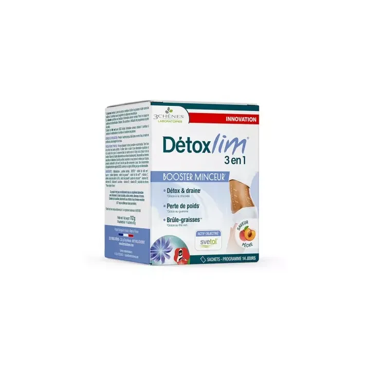 D&eacute;toxlim 3 en 1 booster minceur saveur p&ecirc;che 3 Ch&ecirc;nes - 14 sachets de 8g