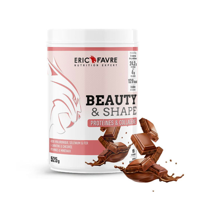 Beauty&shape prot&eacute;ines et collag&egrave;ne saveur chocolat Eric Favre - pot de 525g