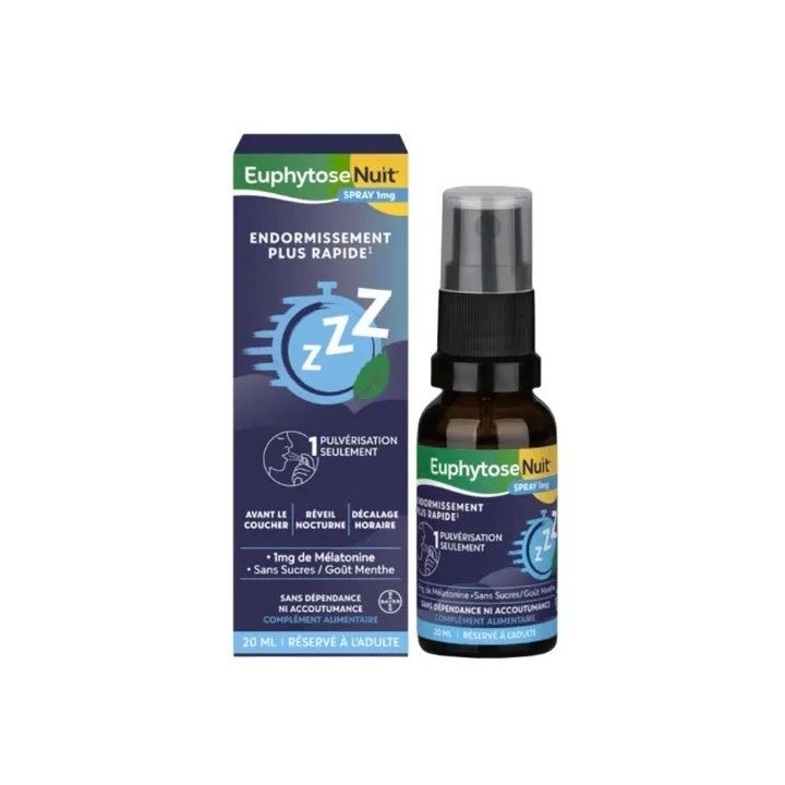 Euphytose Nuit spray 1mg de m&eacute;latonine sans sucre gout menthe - spray de 20ml