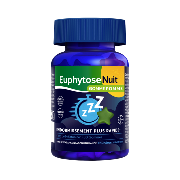 EuphytoseNuit&reg; Gommes Pomme 1mg de M&eacute;latonine pour un endormissement rapide - pot de 30 gommes