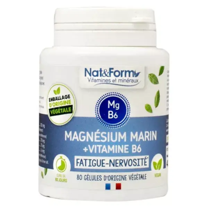 Fatigue nervosit&eacute; magn&eacute;sium marin Nat&Form - pot de 80 g&eacute;lules 