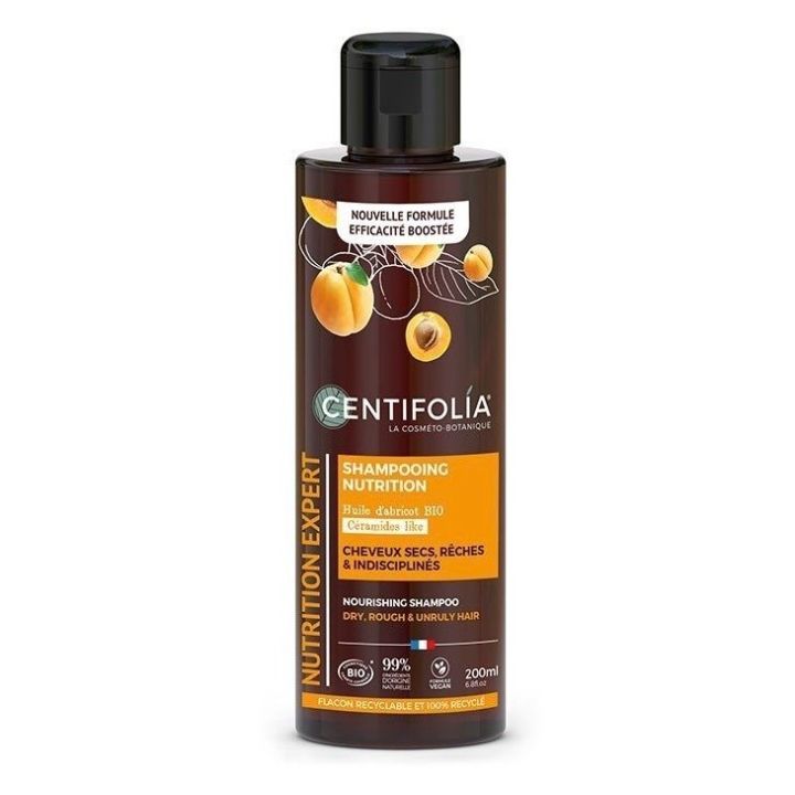 Shampooing nutrition &agrave; l'huile d'abricot bio pour cheveux secs - flacon de 200ml