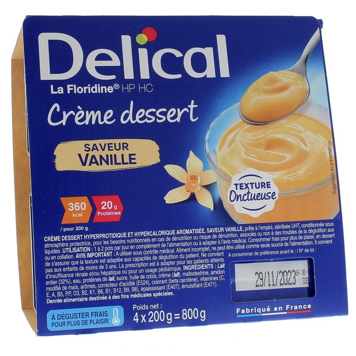 Delical Cr&egrave;me dessert HP/HC La Floridine saveur vanille - 4 pots de 200g
