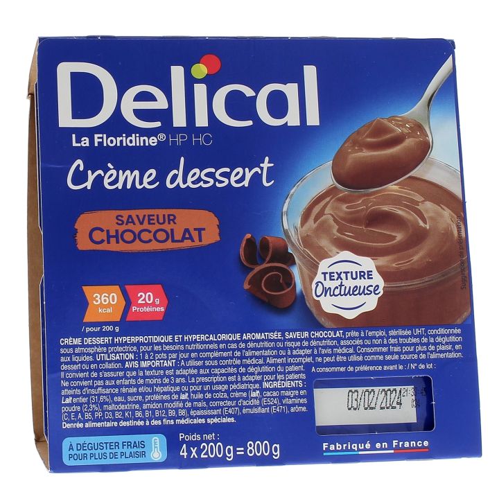 Delical Cr&egrave;me dessert HP/HC La Floridine saveur chocolat - 4 pots de 200g