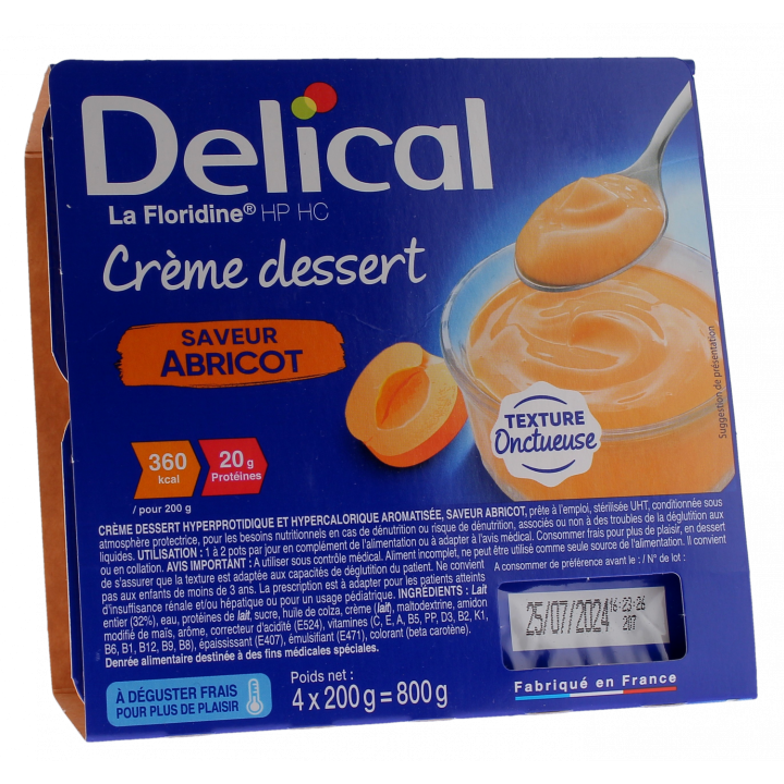 Delical Cr&egrave;me dessert HP/HC La Floridine saveur abricot - 4 pots de 200g