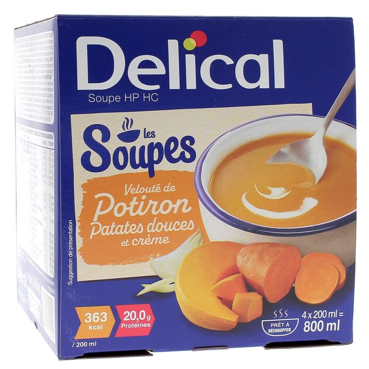 Delical Soupe HP/HC Velout&eacute; de potiron patates douces et cr&egrave;me - 4 bols de 200ml