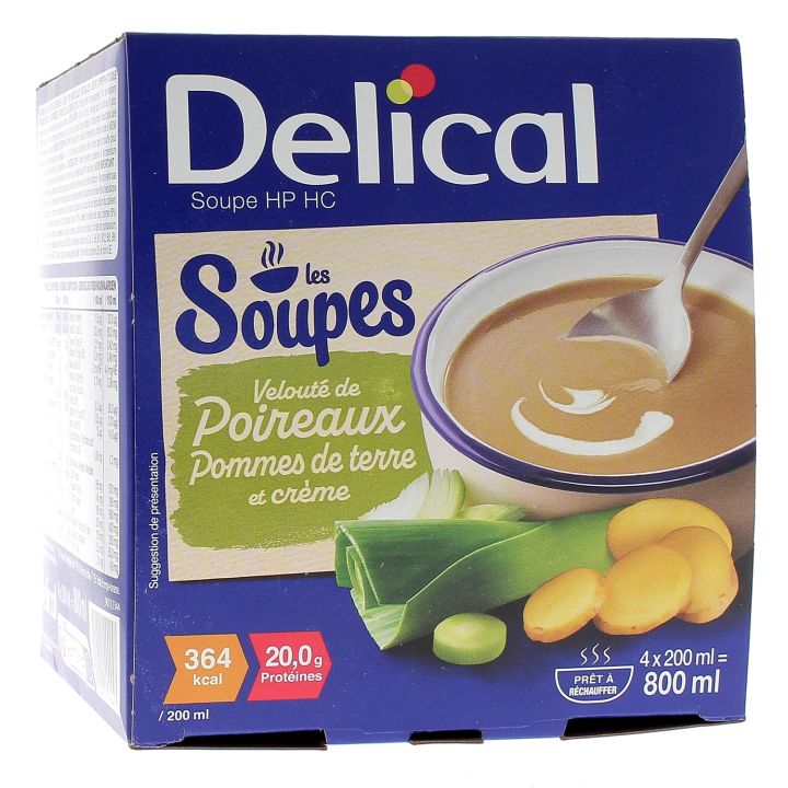 Delical Soupe HP/HC Velout&eacute; de poireaux, pommes de terre et cr&egrave;me - 4 bols de 200ml