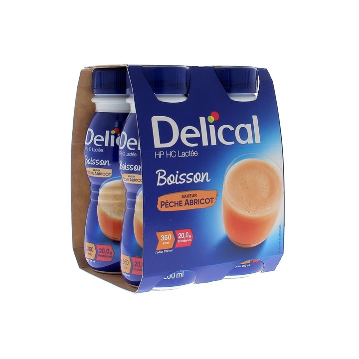 Delical Boisson HP/HC lact&eacute;e saveur p&ecirc;che abricot - 4 bouteilles de 200 ml