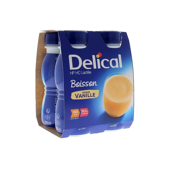 Delical Boisson HP/HC lact&eacute;e saveur vanille - 4 bouteilles de 200 ml
