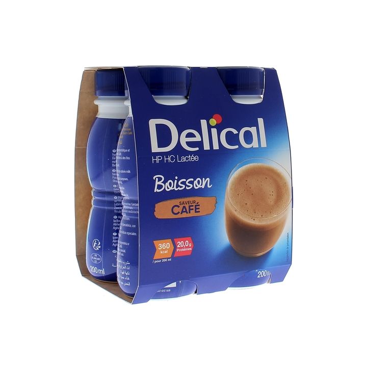 Delical Boisson HP/HC lact&eacute;e saveur caf&eacute; - 4 bouteilles de 200 ml