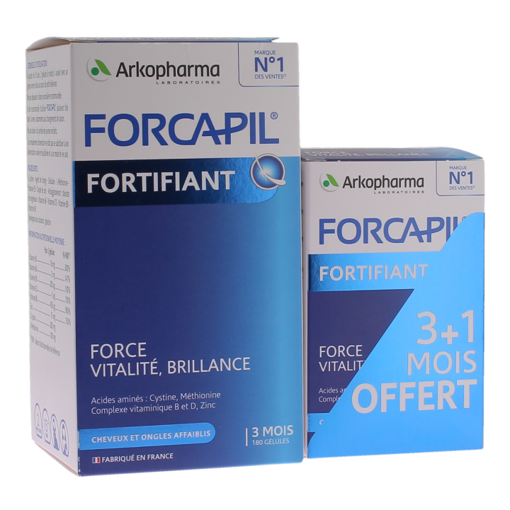 Forcapil fortifiant cheveux et ongles Arkopharma - offre bo&icirc;te de 180 g&eacute;lules + 60 g&eacute;lules