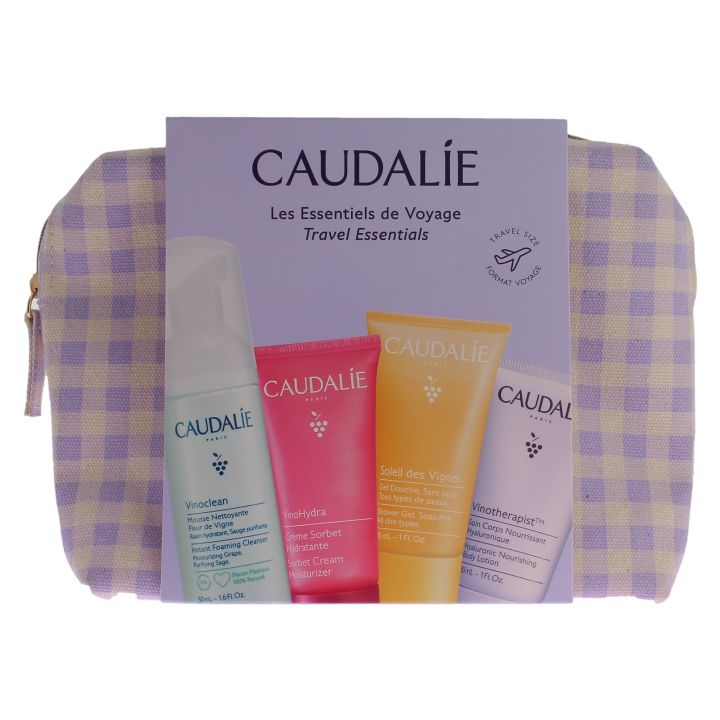 Trousse &eacute;t&eacute; 2025 les essentiels de voyage Caudalie - trousse + 4 soins voyage