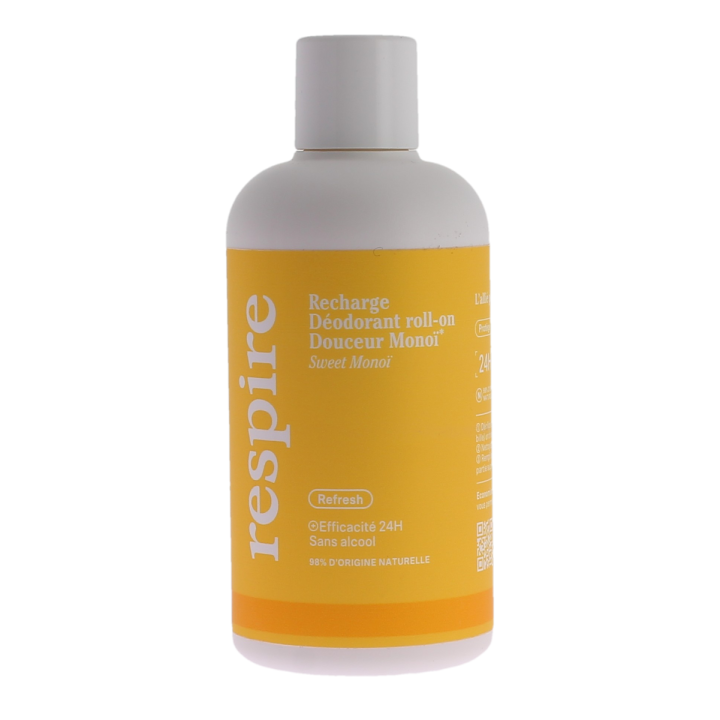 Recharge d&eacute;odorant roll-on douceur mono&iuml; efficacit&eacute; 24h Respire - recharge de 150ml