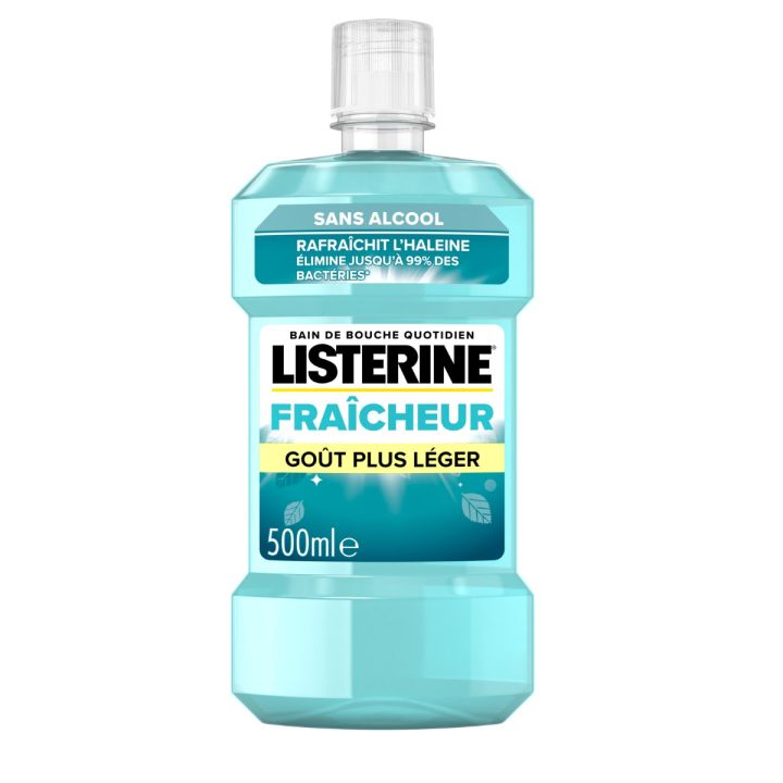 Bain de bouche Fra&icirc;cheur sans alcool go&ucirc;t plus l&eacute;ger Listerine - flacon de 500ml