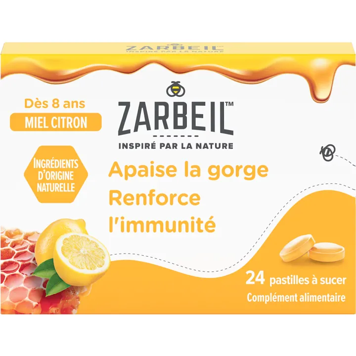Pastilles gorge et immunit&eacute; Miel citron Zarbeil - bo&icirc;te de 24 pastilles